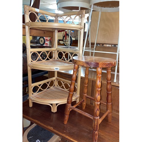 187 - BAMBOO QUADRANT WOTNOT AND STOOL