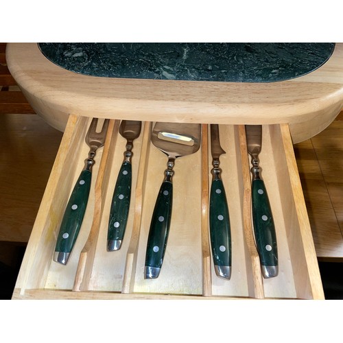 186 - MARBLE INSET OVAL CHEESE BLOCK WITH DRAWER