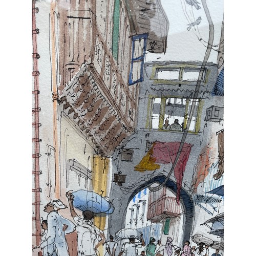 633 - DAVID GENTLEMAN ENTITLED 'STREET SCENE OLD DELHI' WATER COLOURS FRAMED AND GLAZED