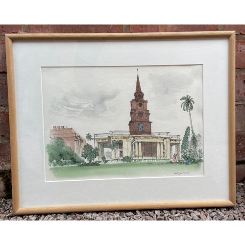 636 - DAVID GENTLEMAN ENTITLED 'ST JOHNS CHURCH CALCUTTA' WATER COLOURS FRAMED AND GLAZED