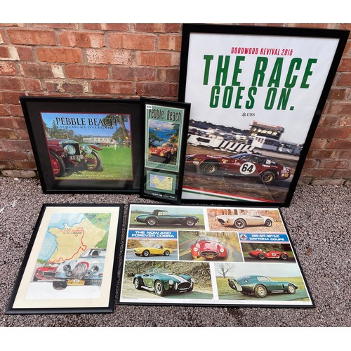 644 - GOOD WOOD REVIVAL PHOTOGRAPHIC POSTER AND OTHER MOTORING PRINTS INCLUDING PEBBLE BEACH