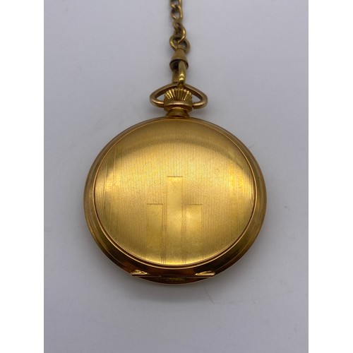 659 - PRESIDENT ANTI MAGNETIC SLIM PLATED CASE POCKET WATCH ON UNMARKED ALBERT CHAIN