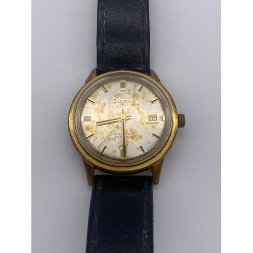 657 - GENTLEMAN’S VINTAGE BULOVA AUTOMATIC DATE ADJUST WRISTWATCH ON LEATHER STRAP