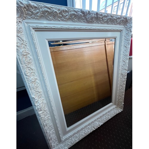 649 - ORNATE WHITE PAINTED ACANTHUS SCROLLED MOULDED MIRROR 92CM X 106CM