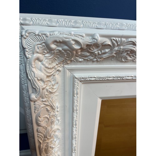 649 - ORNATE WHITE PAINTED ACANTHUS SCROLLED MOULDED MIRROR 92CM X 106CM