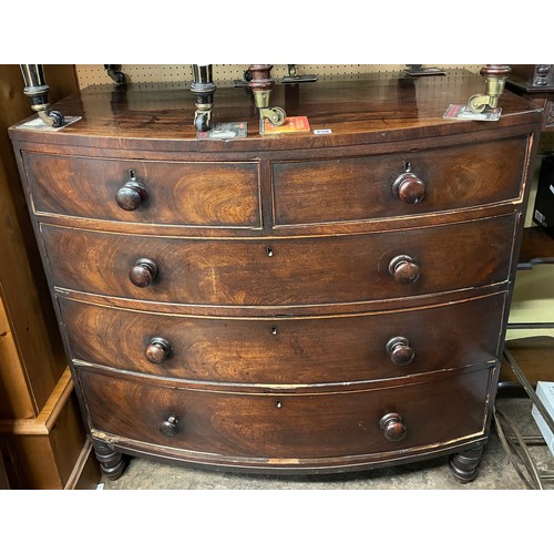 6 - EARLY 19TH CENTURY MAHOGANY BOW FRONT TWO OVER THREE DRAWER CHEST