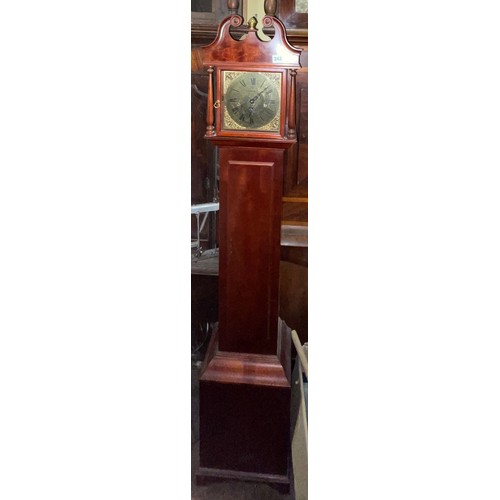 12 - GOOD FELLOW BRASS FACED MINIATURE LONG CASE CLOCK