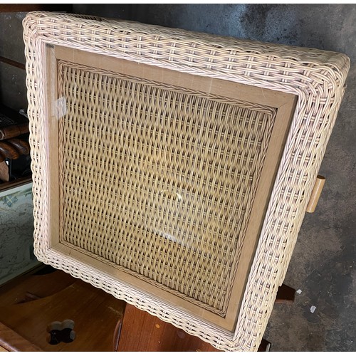 37 - RATTAN SQUARE SECTION GLASS TOP LAMP TABLE WITH DRAWER