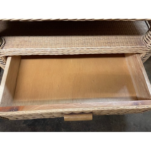 37 - RATTAN SQUARE SECTION GLASS TOP LAMP TABLE WITH DRAWER