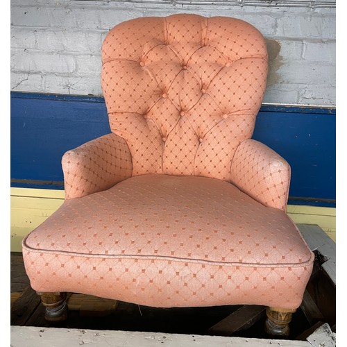 66 - TERRACOTTA LOZENGE FABRIC NURSING CHAIR AND FOOTSTOOL