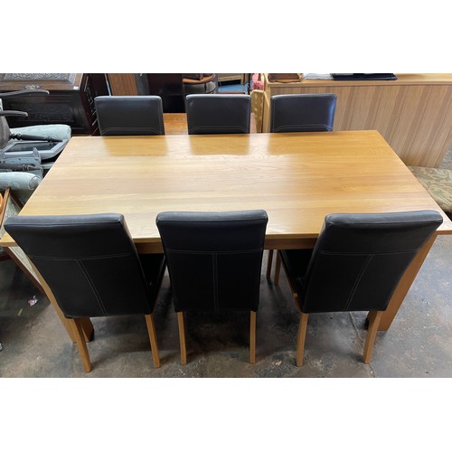 107 - CONTEMPORARY LIGHT OAK TABLE AND SIX BROWN HIGH BACK CHAIRS