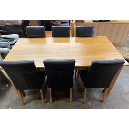 107 - CONTEMPORARY LIGHT OAK TABLE AND SIX BROWN HIGH BACK CHAIRS