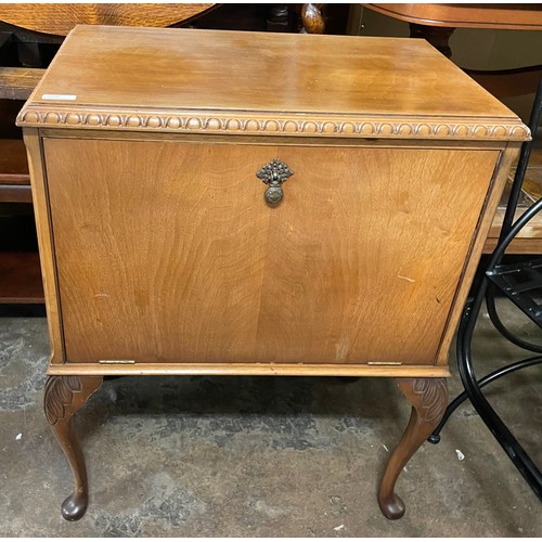 144 - WALNUT RECORD STORAGE CABINET ON CABRIOLE LEGS