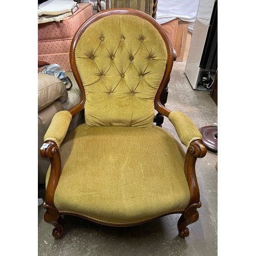 75 - REPRODUCTION VICTORIAN STYLE UPHOLSTERED GENTLEMANS ARMCHAIR