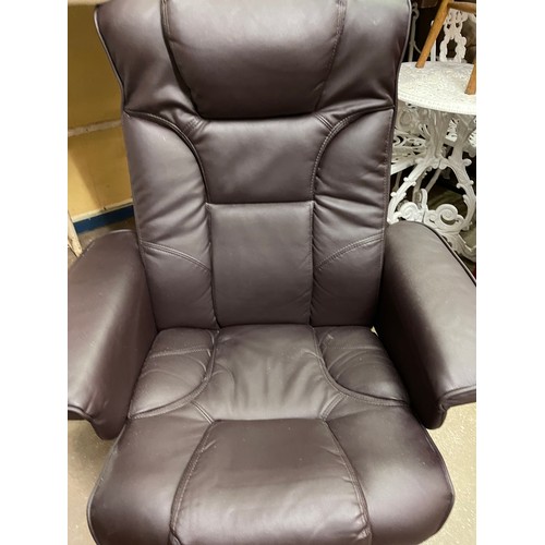 132 - BROWN LEATHER STRESSLESS TYPE SWIVEL CHAIR WITH FOOTSTOOL