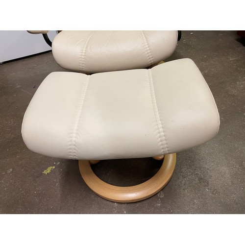 133 - CREAM LEATHER STRESSLESS STYLE CHAIR AND FOOTSTOOL