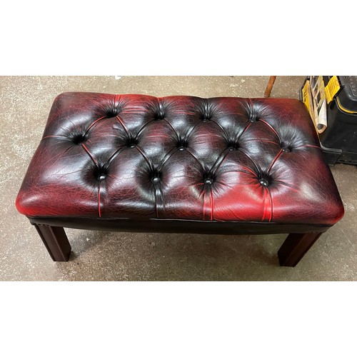 71 - CHERRY RED BUTTON TOPPED LEATHER OBLONG STOOL