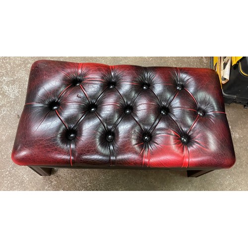 71 - CHERRY RED BUTTON TOPPED LEATHER OBLONG STOOL