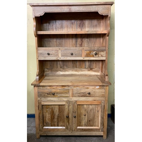 79 - MANGO WOOD DRESSER WITH PLATE RACK FITTED WITH DRAWERS