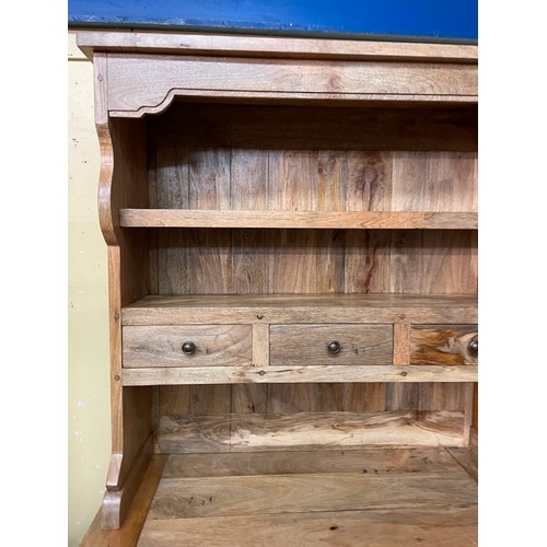 79 - MANGO WOOD DRESSER WITH PLATE RACK FITTED WITH DRAWERS