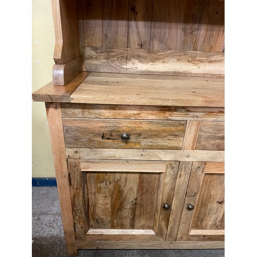 79 - MANGO WOOD DRESSER WITH PLATE RACK FITTED WITH DRAWERS