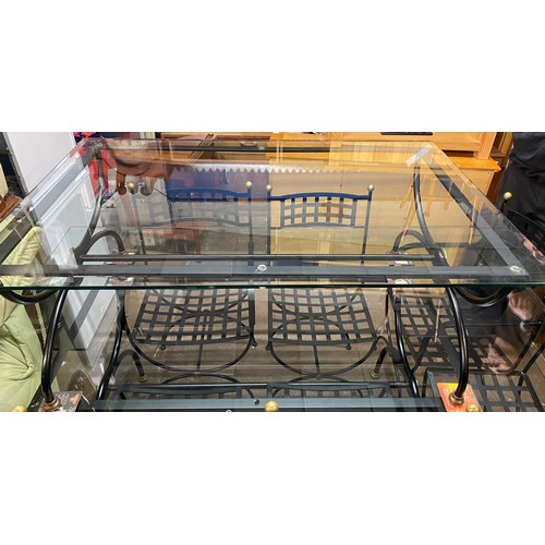 141 - METAL FRAMED GLASS TOP COFFEE TABLE WITH BEVELLED EDGE