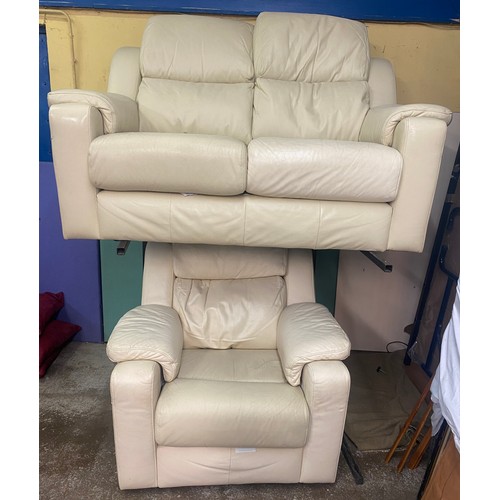 63 - G PLAN CREAM LEATHER TWO SEATER SOFA AND ARMCHAIR