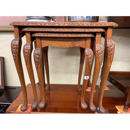 9 - WALNUT NEST OF THREE SPIDER LEG TABLE'S