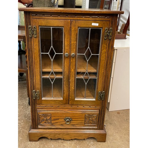 29 - OAK LEADED GLAZED MEDIA CABINET