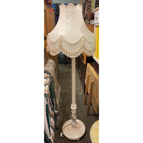 98 - WHITE CARVED FLUTED LAMP STANDARD AND SHADE