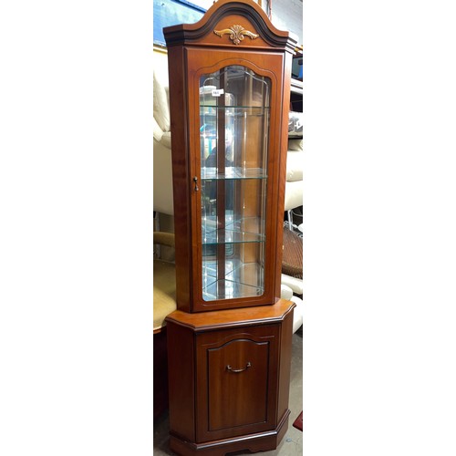 161 - CHERRY WOOD ARCH TOP GLAZED CORNER DISPLAY CABINET