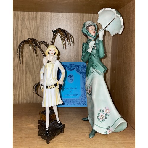 468 - ALBANY PORCELAIN AND METAL ART DECO FIGURINE AND CAPODIMONTE PARASOL GIRL WITH CERTIFICATE 'MARCH WI... 