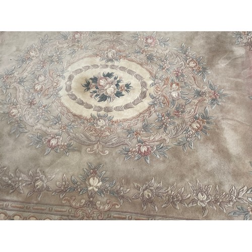 120 - LARGE WOOLEN FLORAL PATTERN CARPET ON PINK GROUND 370cm x 265cm