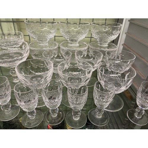 464 - WATERFORD CRYSTAL COLLEEN PATTERN CHAMPAGNE GLASSES, SIX BRANDY BALLOONS, AND OTHER GLASSES