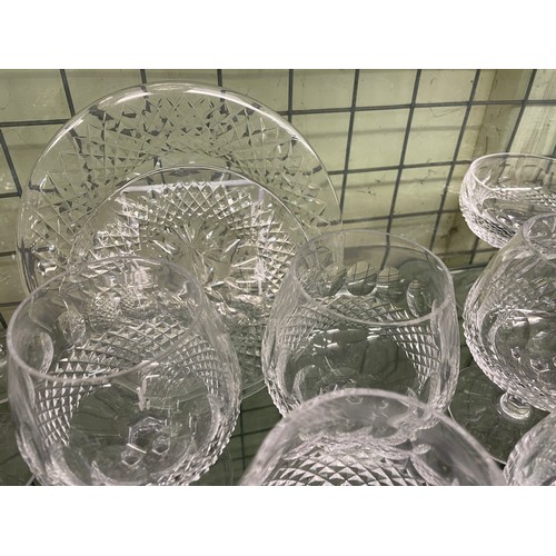 464 - WATERFORD CRYSTAL COLLEEN PATTERN CHAMPAGNE GLASSES, SIX BRANDY BALLOONS, AND OTHER GLASSES