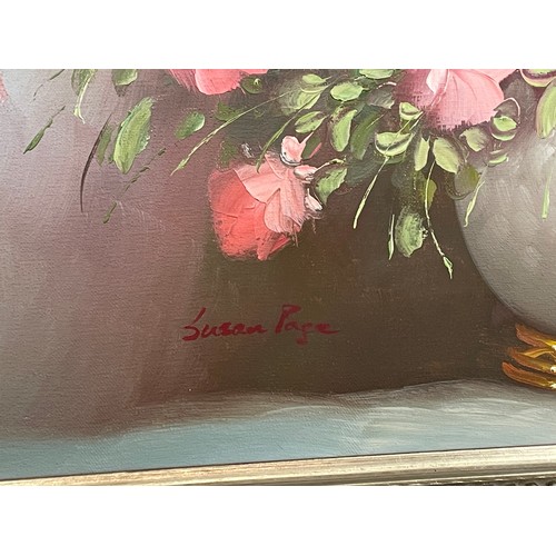 512 - OIL ON CANVAS STILL LIFE OF BOWL OF FLOWERS IN GLT SWEPT FRAME