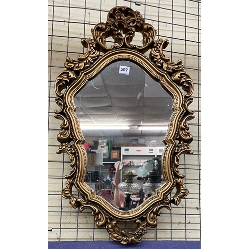 507 - GILT CHALK CARTOUCHE SHAPED MIRROR