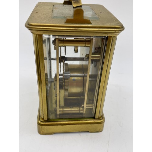 439 - BRASS CASED CARRIAGE CLOCK AND AN EASEL BACKED BRASS TIME PIECE