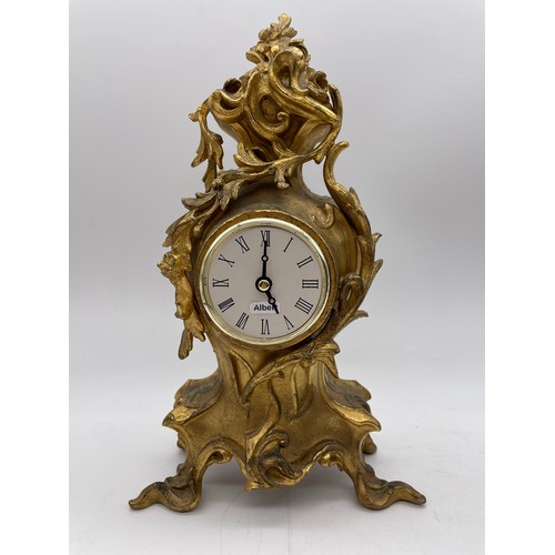 437 - GILT METAL ROCOCO MANTLE CLOCK