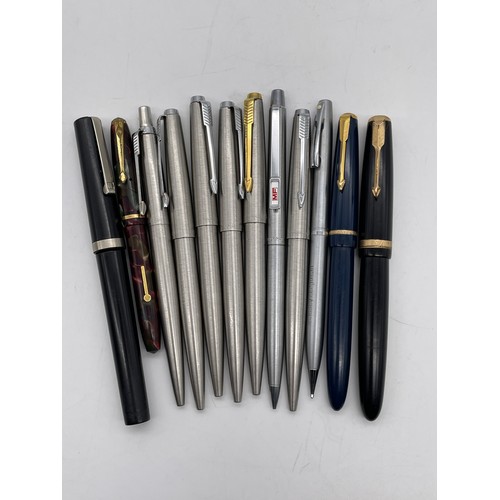 546 - PARKER FOUNTAIN PENS AND RETRACTIBLE BALL POINT PENS AND OTHERS