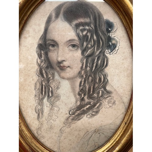 533 - STIPPLE TINTED ENGRAVING OF A FEMALE PORTRAIT IN OVAL FRAME