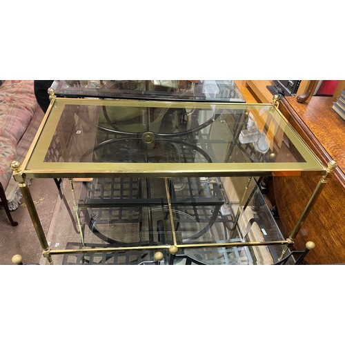 142E - GILT BRASS GLASS INSET TOP COFFEE TABLE