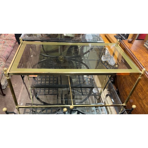 142E - GILT BRASS GLASS INSET TOP COFFEE TABLE