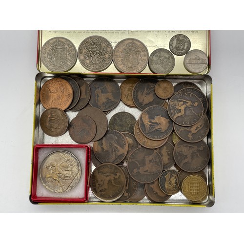 427 - ENAMEL TIN OF MAINLY GB PRE DECIMAL COINS