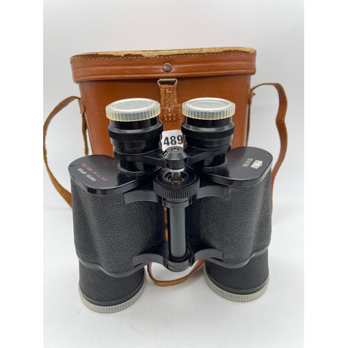 489 - PAIR OF PRINZ 10 X 50 BINOCULARS IN BROWN LEATHER CASE