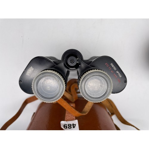 489 - PAIR OF PRINZ 10 X 50 BINOCULARS IN BROWN LEATHER CASE