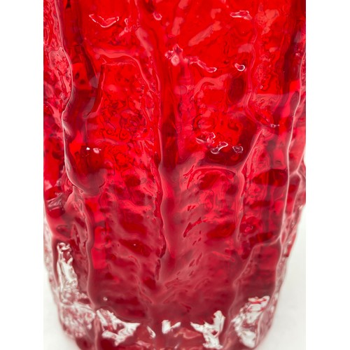 483 - LARGE WHITEFRIARS RED BARK EFFECT VASE BY GEOFFREY BAXTER