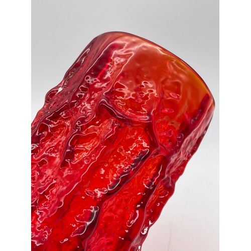 483 - LARGE WHITEFRIARS RED BARK EFFECT VASE BY GEOFFREY BAXTER