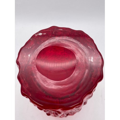 483 - LARGE WHITEFRIARS RED BARK EFFECT VASE BY GEOFFREY BAXTER