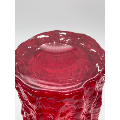 483 - LARGE WHITEFRIARS RED BARK EFFECT VASE BY GEOFFREY BAXTER